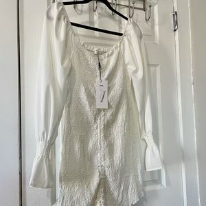 NEW white long sleeve ruched dress